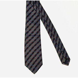 John Varvatos Tie Necktie Italy Repp Checkered Black with Red Accents 56" x 3"